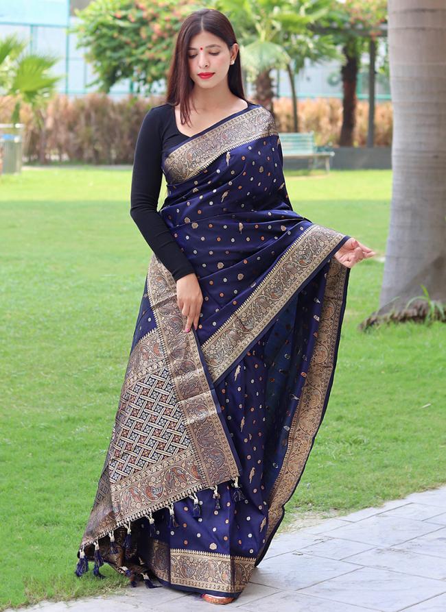 Pure Soft Silk Blue Traditional Wear Zari Work Saree